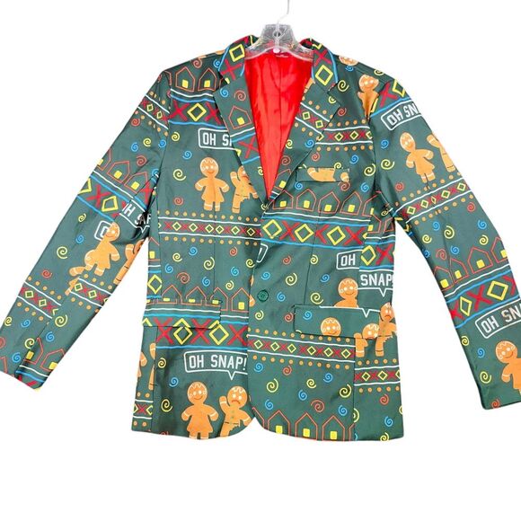 Festive Gingerbread Man Christmas Blazer Holiday Party Suit Jacket Men's Size‎ M - Picture 1 of 7